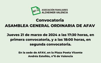 Convocatoria Asamblea General Ordinaria de AFAV. Jueves 21 de marzo de 2024