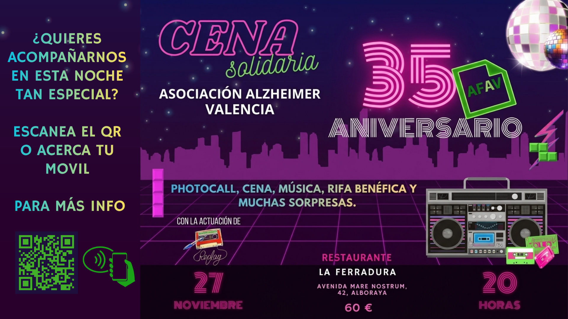 Cartel cena benéfica AFAV 27 de noviembre